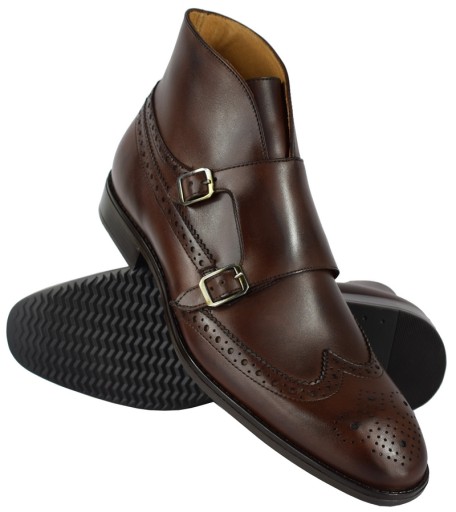 BUTY TRZEWIKI MĘSKIE SKÓRA BRĄZ 41 27,5 cm PAN