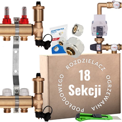 Rozdzielacz mosiężny C.O 18 do podłogówki z POMPĄ WILO i ZŁĄCZKI + GRATIS