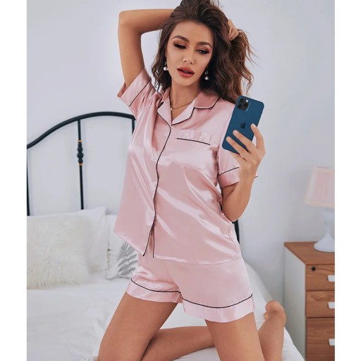 Women Pajamas Nightwear Satin Sleepwear 2PCS Set S