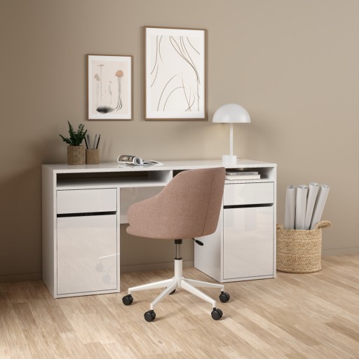 Biurko z nadstawką Function 149 cm Plus 2 szuflady 2 drzwi biały połysk