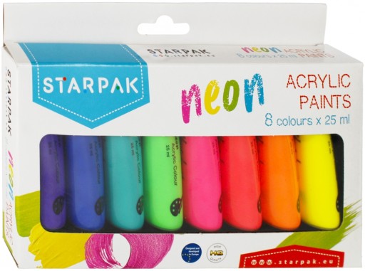 FARBY AKRYLOWE NEONOWE W TUBKACH 8 KOLORÓW 25ML