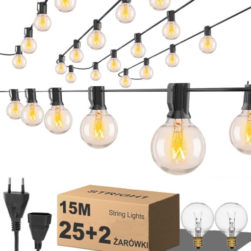 GIRLANDA DUŻE LAMPKI OGRODOWE ZEWNĘTRZNE 25 PATIO BALKON TARAS KULE 15M