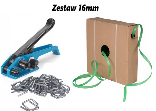 16MM ZIELONA TAŚMA W KARTONIE ZESTAW DO SPINANIA PALET BANDOWNICA