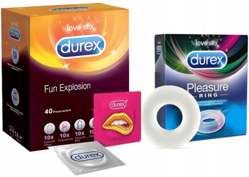 DUREX Fun Explosion 40 Prezerwatywy +Pleasure Ring
