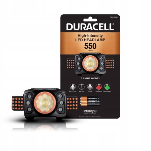 Latarka Lampa DURACELL LED Czołowa Mocna Czołówka na Głowę 550 LM