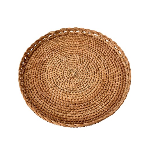 Rattanowa taca do serwowania chleba owocowego okrągła taca śniadaniowa do