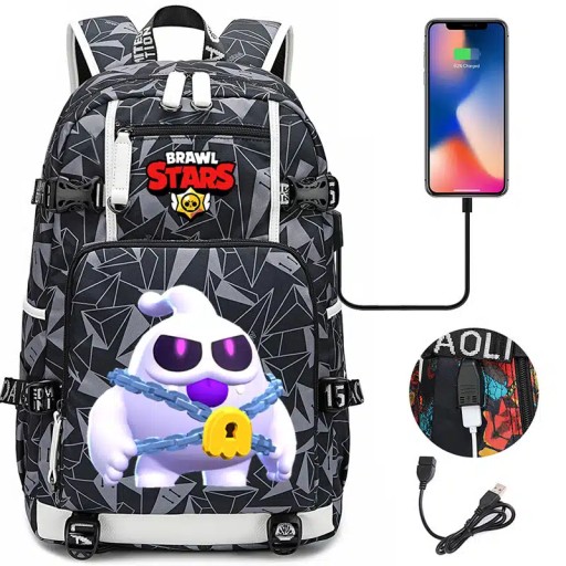 Plecak Brawl Stars Ghost Squeak z ładowaniem USB. Duża pojemność