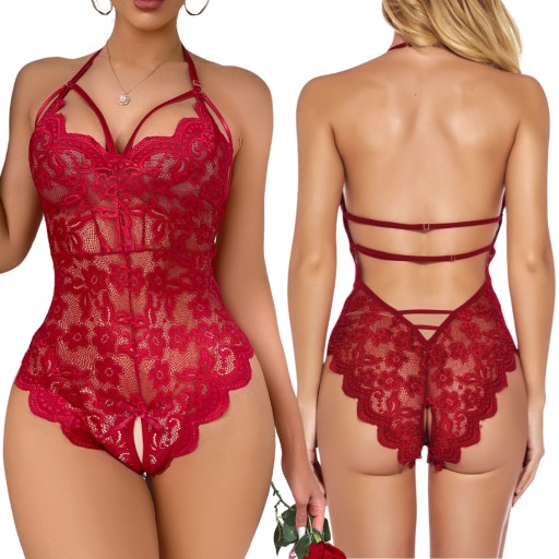 Koronkowa BIELIZNA EROTYCZNA PLUS SIZE seksowne body z otwartym krokiem