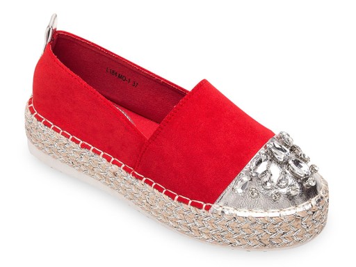 Czerwone Espadryle z KAMIENIAMI na Platformie 40