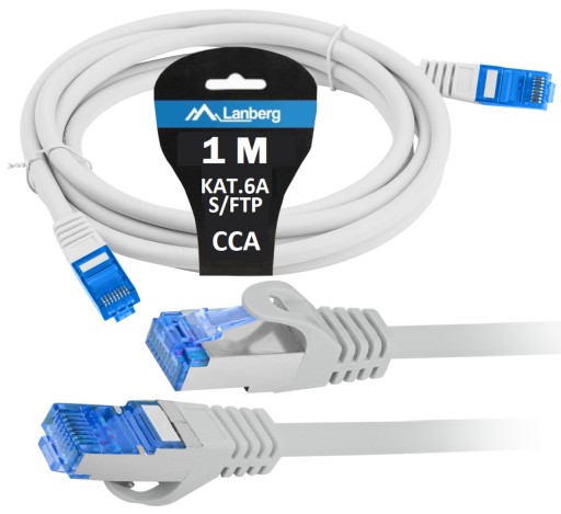 KABEL SIECIOWY LAN SKRĘTKA DO INTERNETU ETHERNET KAT 6A SFTP 1M SZARY