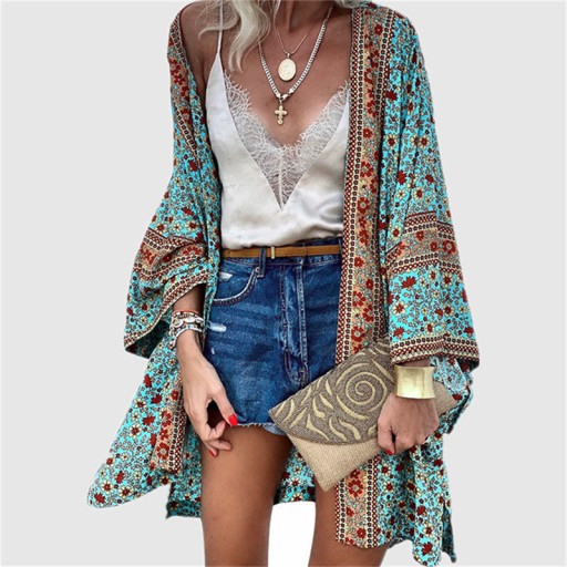 KIMONO PLAŻOWE Lato Floral wydrukowano plaża topy