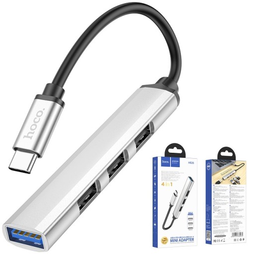 Hub USB Typ Typu C USB-C Type-C 4w1 USB3.0 5Gbps + 3 USB2.0 480Mbps 1TB