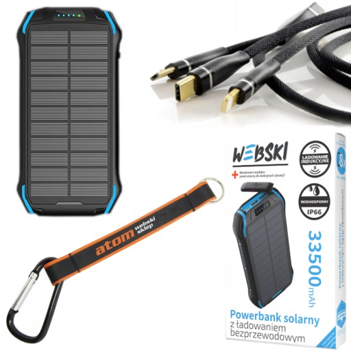 Turystyczny Powerbank Słoneczny + kabel + Zaczep