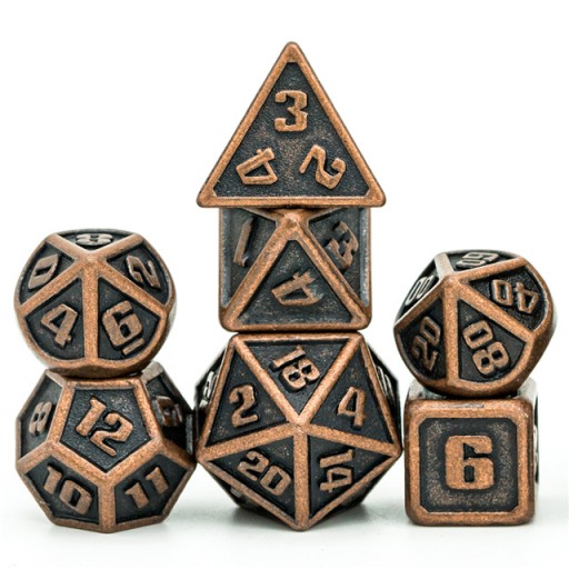 KOSTECZKI MIEDZIANY UROCZY ZESTAW 7 METALOWYCH KOŚCI RPG