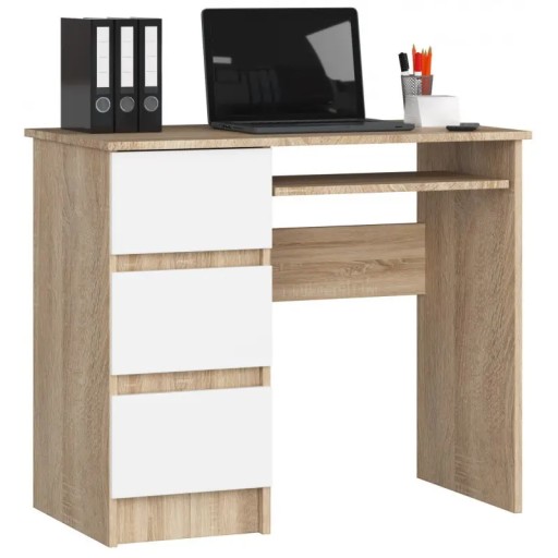 Biurko komputerowe sonoma biały 90 cm 3 szuflady