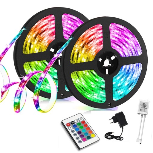 TAŚMA LED RGB Z ZASILACZEM I PILOTEM 5 METRÓW 3528