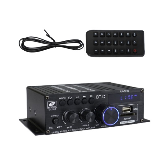 WZMACNIACZ STEREO SAMOCHODOWE I DOMU BLUETOOTH 12V RADIO FM CYFROWY AUDIO