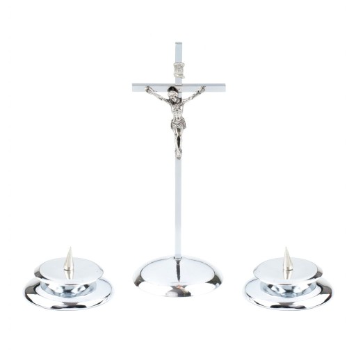 Komplet zestaw kolędowy kolor srebrny 3w1 190mm krzyż 15mm lichtarze