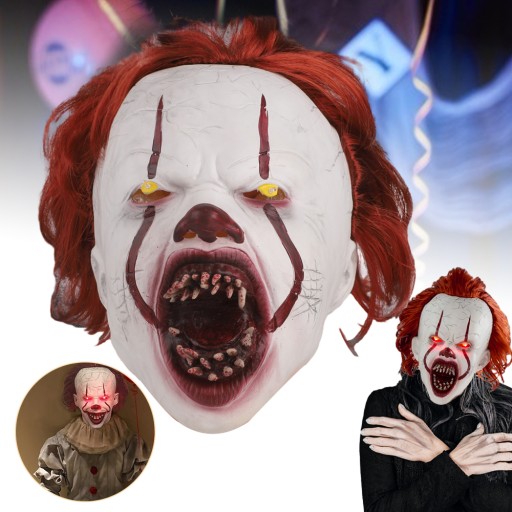 HALLOWEENOWE PRZERAŻAJĄCE MASKI DO KOSTIUMÓW COSPLAY, LED MASKA KLAUNA