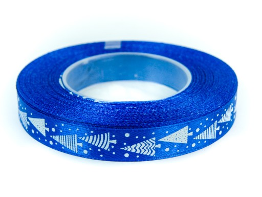 TASIEMKA satynowa z nadrukiem CHOINKI święta 12 mm