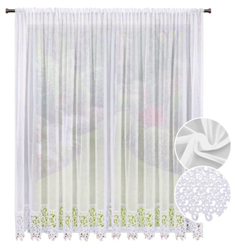 FIRANA DEKORACYJNA 230x400 Z GIPIURĄ 20CM KORONKA BIAŁA SALON POKÓJ