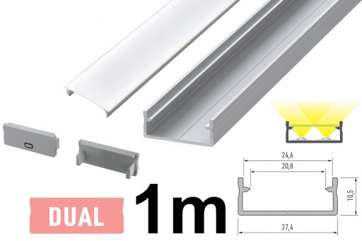 PROFIL LED NA 2 TAŚMY LED DUAL SREBRNY 1M ZESTAW