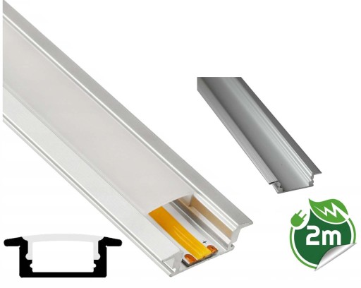 PROFIL ALUMINIOWY srebrny wpuszczany slim eko do taśm LED 2m KLOSZ mleczny