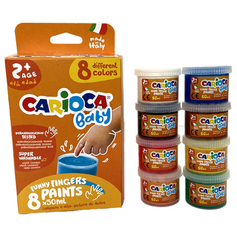 Farby CARIOCA BABY do malowania palcami 8 kolorów, dla dzieci 2+