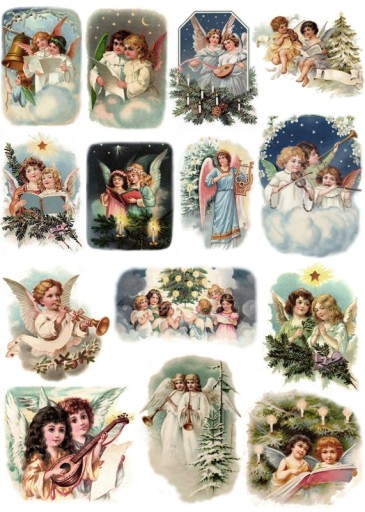 Papier klasyczny A4 decoupage Anioły aniołki zima