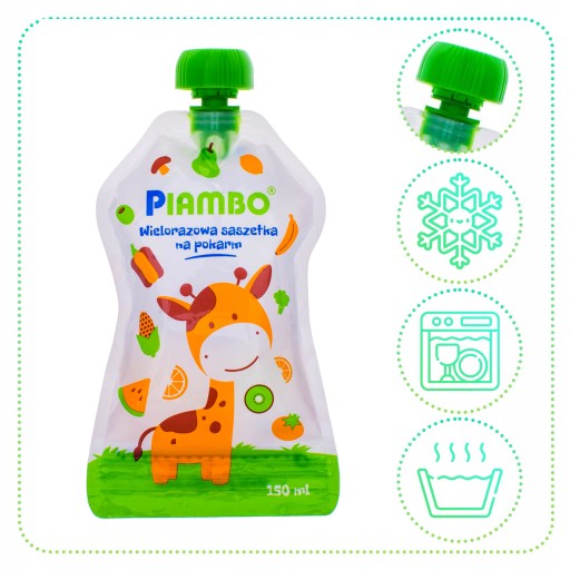 SASZETKA TUBKA WIELORAZOWA TOREBKA NA POKARM MUS ZUPKĘ JOGURT PIAMBO 150 ML