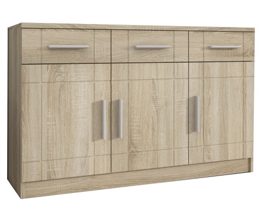 Komoda 103cm duża 3 szafki 3 szuflady sonoma
