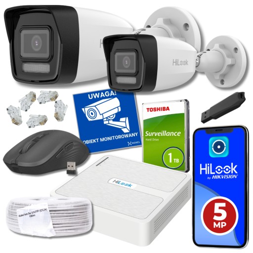 Moniotoring zestaw na 2 kamery IP PoE IPCAM-B4-30DL DETEKCJA AI 4MPx HiLook