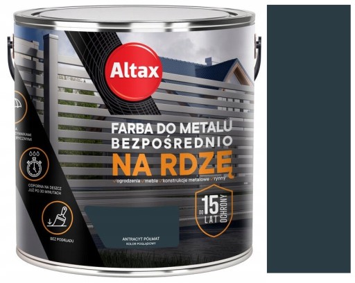 ALTAX FARBA DO METALU NA RDZĘ 2,5L ANTRACYT PÓŁMAT
