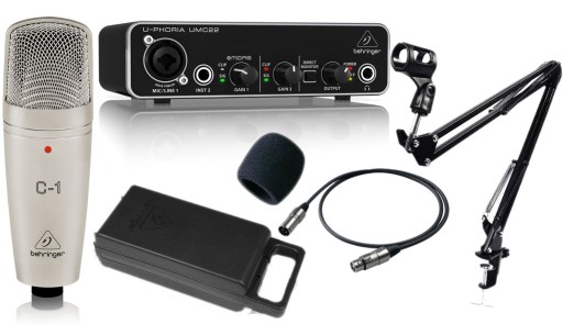 BEHRINGER C1 MIKROFON + INTERFEJS UMC 22 + STATYW SET