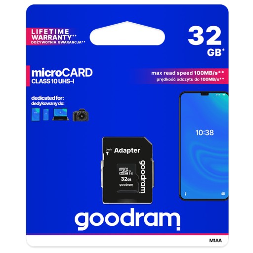 KARTA PAMIĘCI GOODRAM 32GB MICRO SD MICROSD CLASS KLASA 10 SDHC + ADAPTER