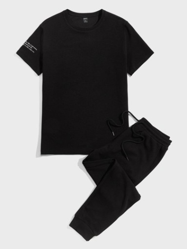 SHEIN KOMPLET CZARNY TEKSTUROWANY NAPISY XXL V3F