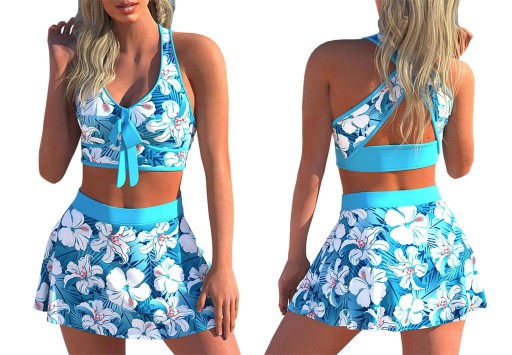 komplet STRÓJKĄPIELOWY BIKINI SPÓDNICZKA TOP r. XL