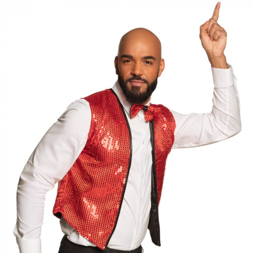 Kamizelka z muchą czerwona CEKINY DISCO Party M/L