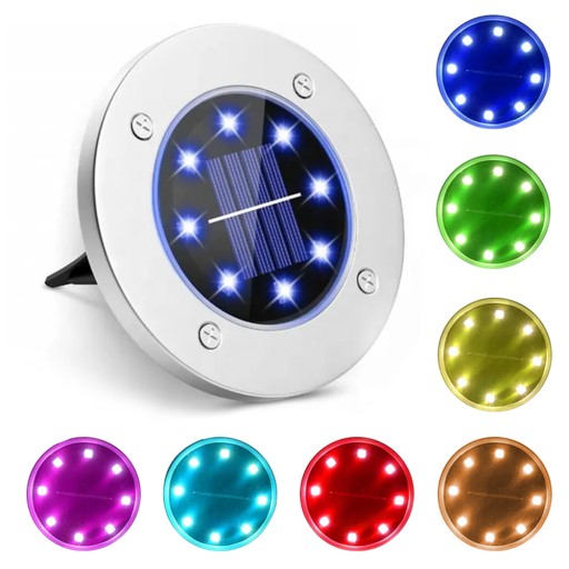 LAMPA LAMPKA SOLARNA WBIJANA OGRODOWA KOLOROWA RGB