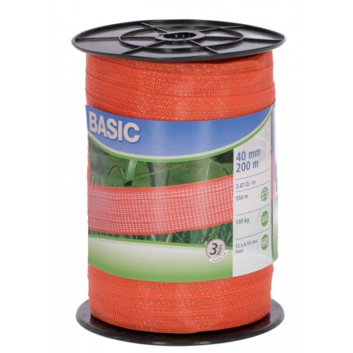 TAŚMA BASIC PASTUCH KONI 200 MB/40 MM POMARAŃCZOWA