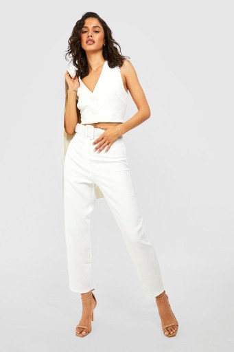 Z WYSOKIM STANEM PASEK L IC74110 *BOOHOO ELEGANCKIE BIAŁE SPODNIE