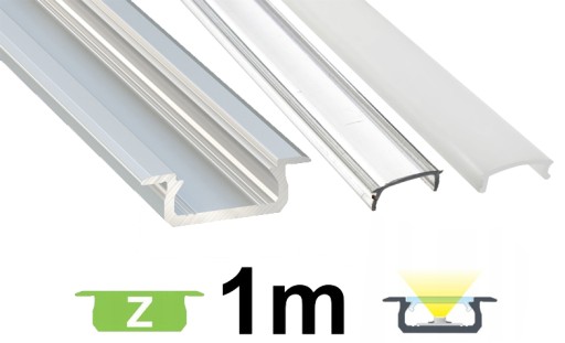 1mb Profil ALUMINIOWY taśm led wpuszczany typ Z płaski slim srebrny + KLOSZ