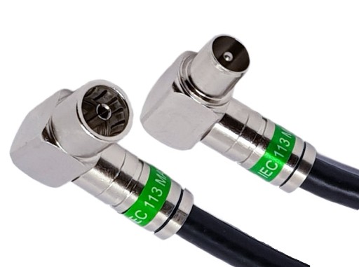 Kabel antenowy 2M czarny Wtyk Kątowy TV-Gniazdo Kątowe TV 1,1Cu