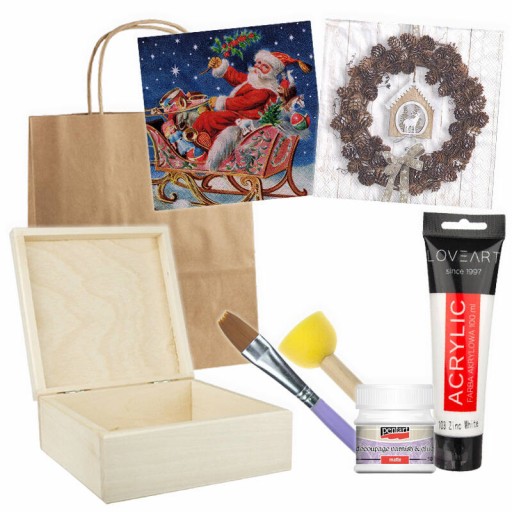 ZESTAW STARTOWY do decoupage PREZENT ŚWIĄTECZNY