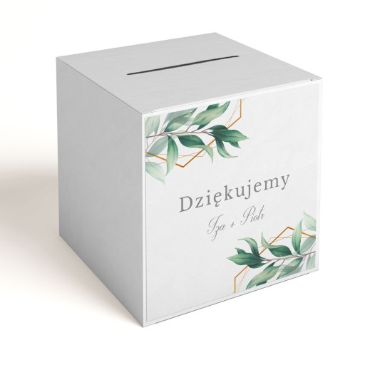 Pudełko na koperty PERSONALIZACJA Zielone listki