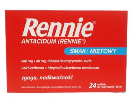 Rennie Antacidum, zgaga nadkwaśność, 24 tabletek I