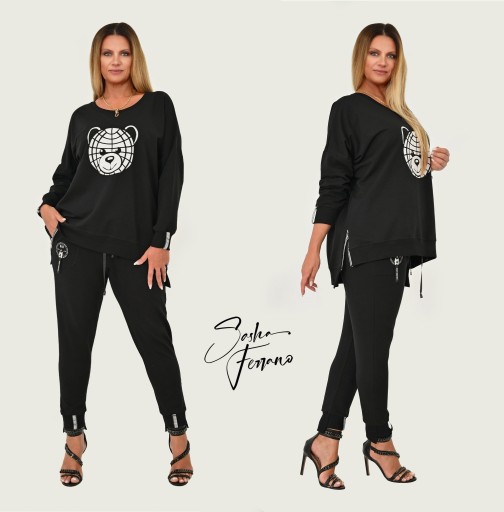 Sasha Ferrano dres komplet czarny MIŚ BEAR 48/50 bawełna Plus size