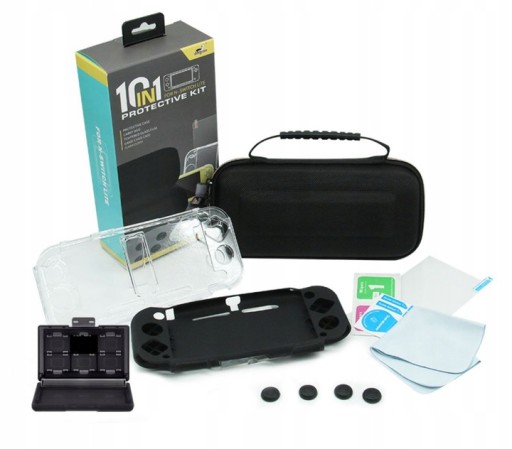Zestaw 10w1 Protective Kit Etui, szkło, nakładki, etui na karty Switch Lite