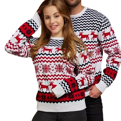 SWETER ŚWIĄTECZNY CIEPŁY DAMSKI WZORKI BIAŁY