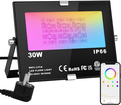 Reflektor Halogen LED RGB Bluetooth IP66 30W kolorowy biały ciepły ChangM